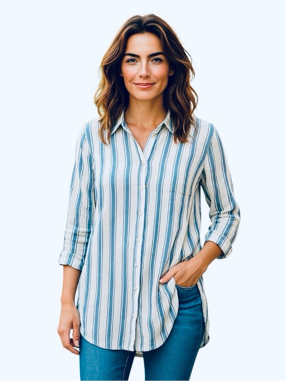 TAHARI 100% Linen Blue & White Tunic Coastal Grandma, Size 1X